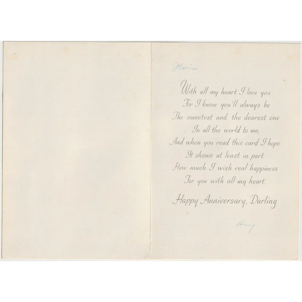 Vintage 1950s Hallmark Anniversary Card To My Wonderful Wife Pink Floral Photo